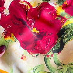 Orange Big Flower Print Scarf 43 3' Vintage Satin Square Shawl