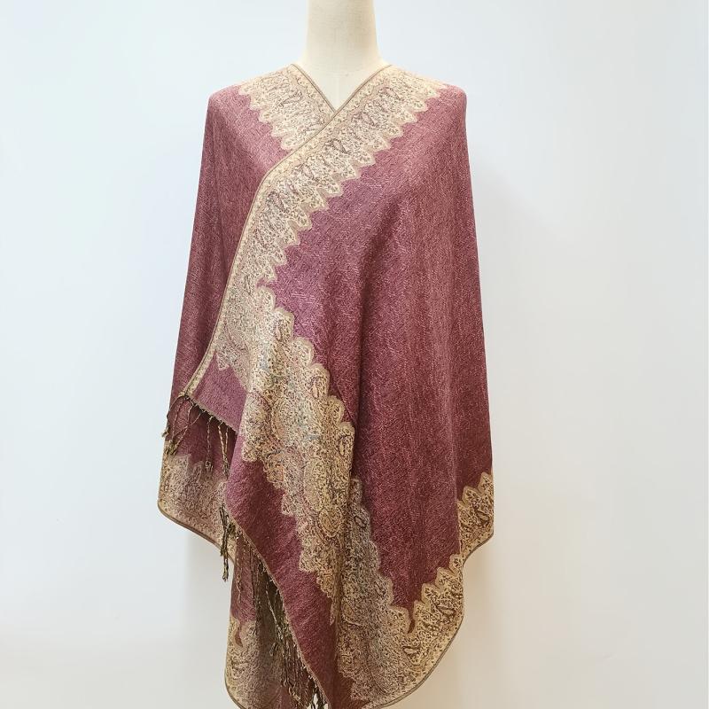 Vintage Oversized Jacquard Tassel Scarf Pink Paisley Print