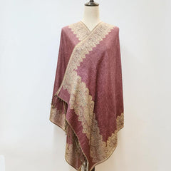 Vintage Oversized Jacquard Tassel Scarf Pink Paisley Print