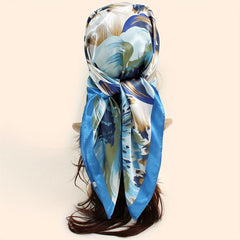 Flower Printed Square Scarf Silk Feeling Headband Casual Hair Wrap