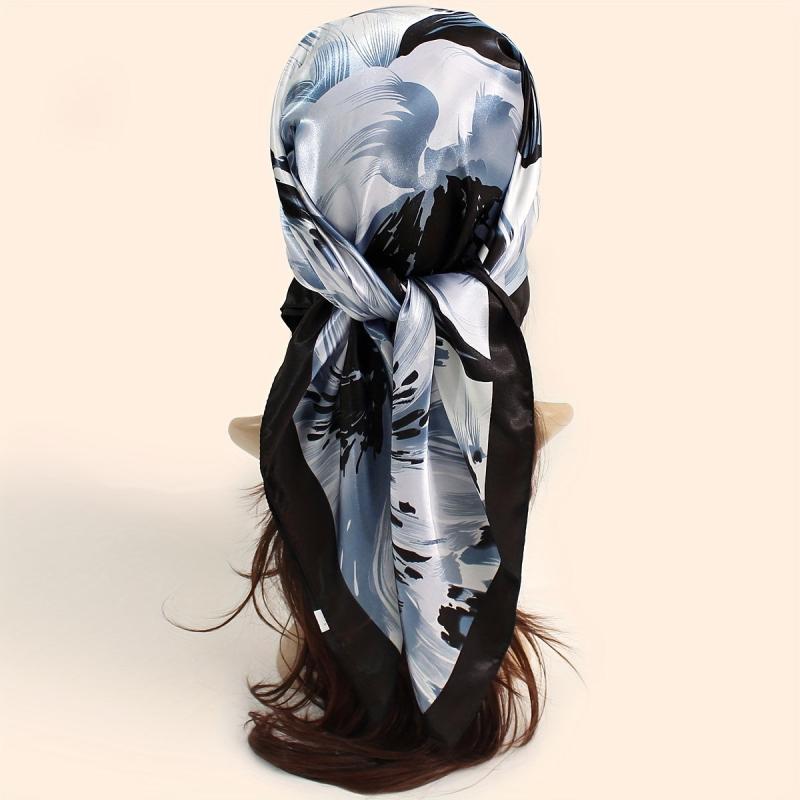 Flower Printed Square Scarf Silk Feeling Headband Casual Hair Wrap