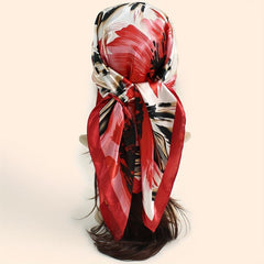 Flower Printed Square Scarf Silk Feeling Headband Casual Hair Wrap