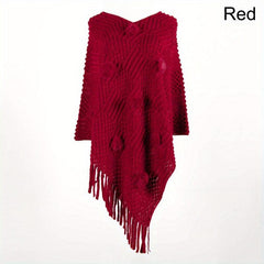 Rabbit Fur Ball Knit Shawl Cashmere Fringed Wrap for Winter