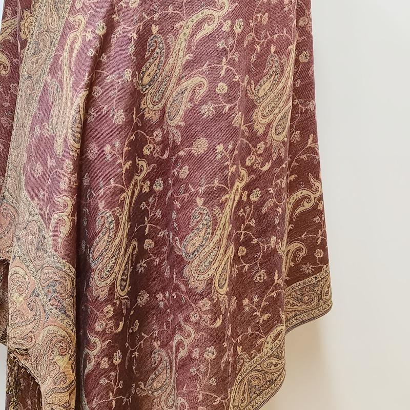 Large Tassel Scarf Rose Pink Paisley Jacquard Vintage Shawl Windproof Wrap
