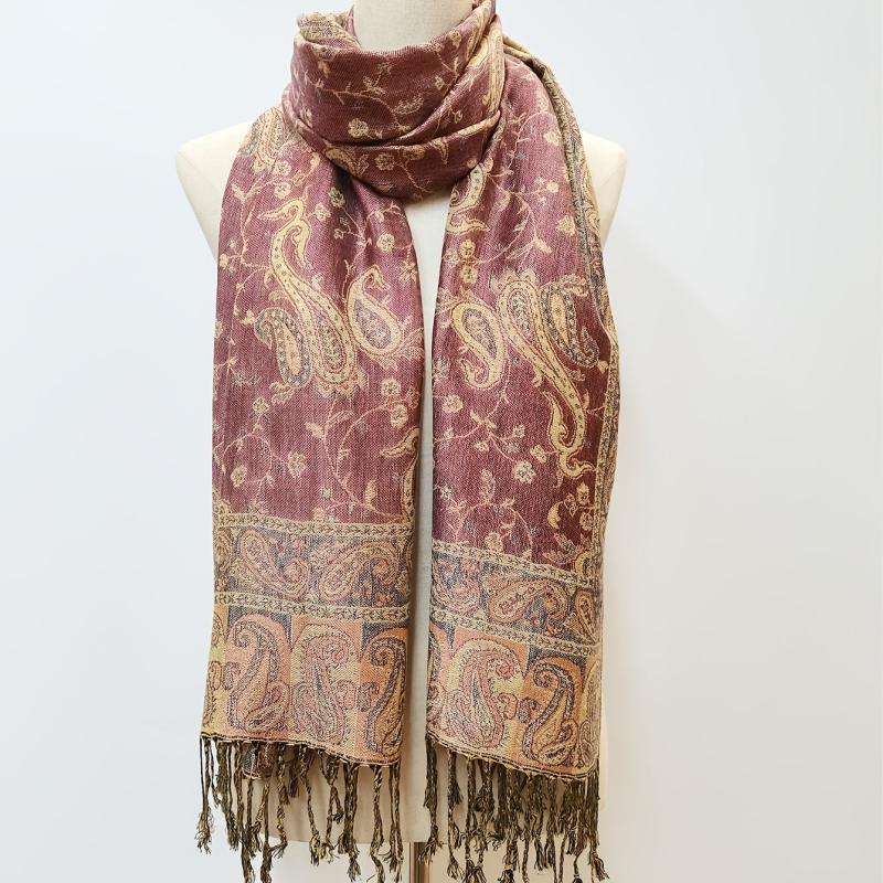 Large Tassel Scarf Rose Pink Paisley Jacquard Vintage Shawl Windproof Wrap