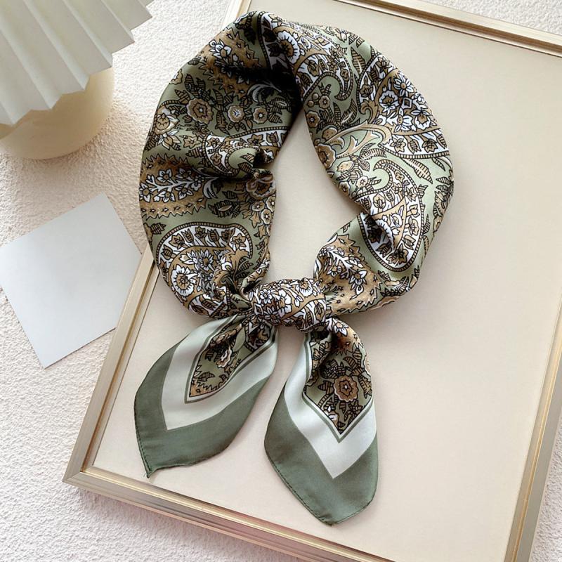 Paisley Print Square Silk Scarf Women Head Wrap Bandana