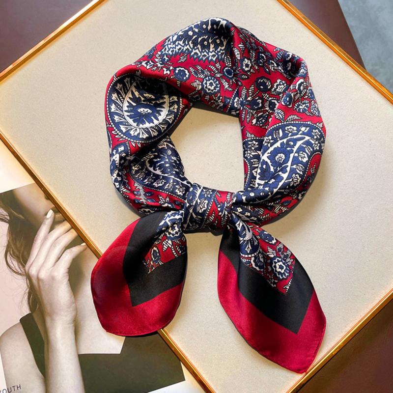 Paisley Print Square Silk Scarf Women Head Wrap Bandana