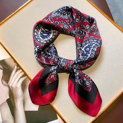 Paisley Print Square Silk Scarf Women Head Wrap Bandana