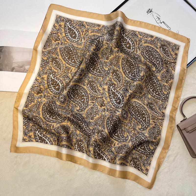 Paisley Print Square Silk Scarf Women Head Wrap Bandana