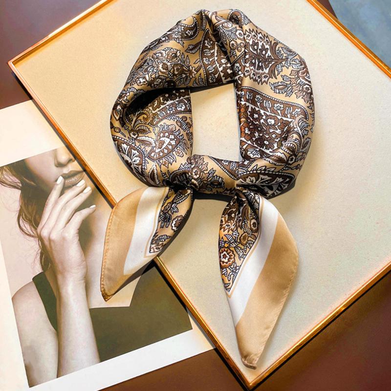 Paisley Print Square Silk Scarf Women Head Wrap Bandana