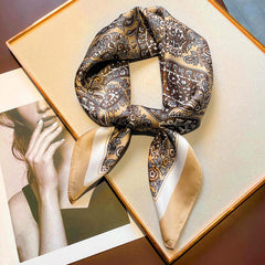 Paisley Print Square Silk Scarf Women Head Wrap Bandana