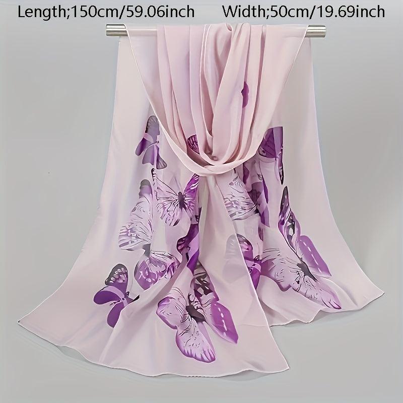 Vintage Butterfly Print Chiffon Scarf Thin Windproof Shawl