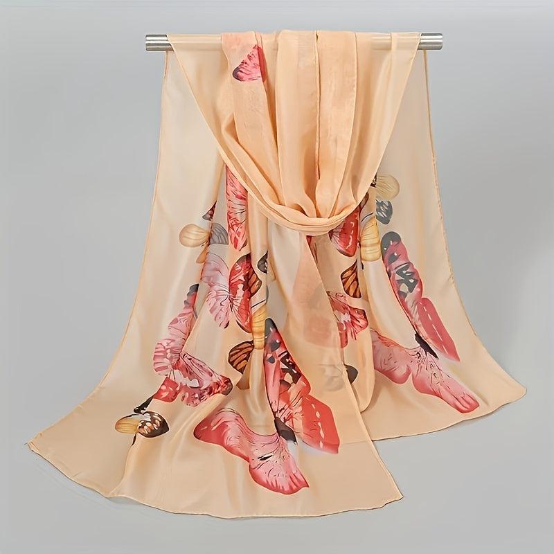 Vintage Butterfly Print Chiffon Scarf Thin Windproof Shawl