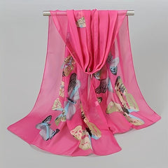 Vintage Butterfly Print Chiffon Scarf Thin Windproof Shawl