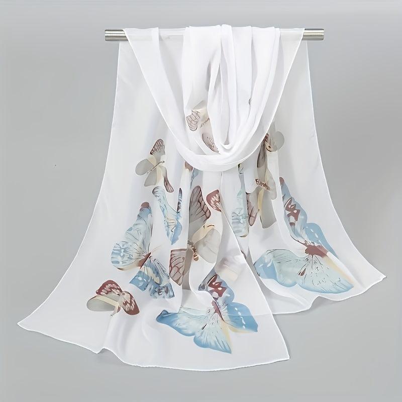Vintage Butterfly Print Chiffon Scarf Thin Windproof Shawl