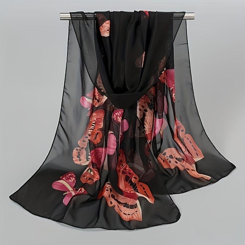 Vintage Butterfly Print Chiffon Scarf Thin Windproof Shawl
