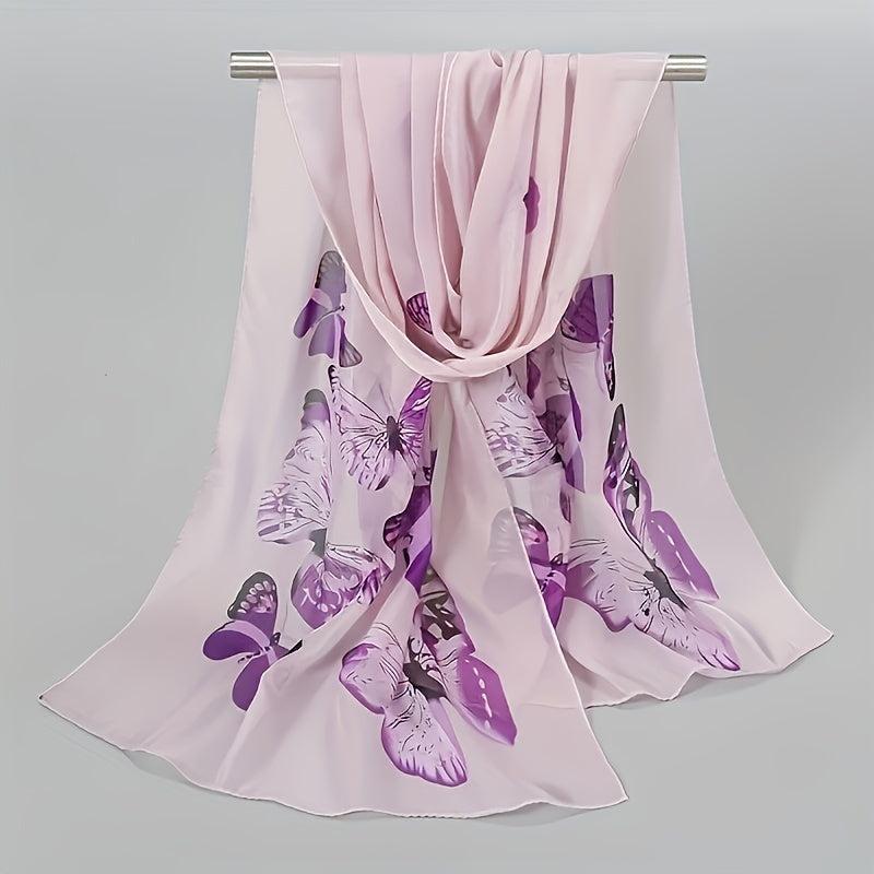 Vintage Butterfly Print Chiffon Scarf Thin Windproof Shawl