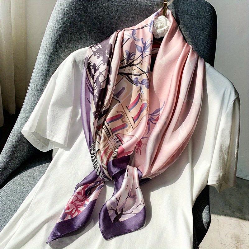 89 92cm Sunproof Silk Square Scarf Light Printed Soft Shawl