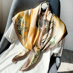 89 92cm Sunproof Silk Square Scarf Light Printed Soft Shawl