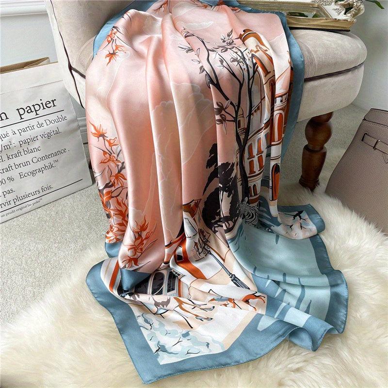 89 92cm Sunproof Silk Square Scarf Light Printed Soft Shawl