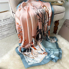 89 92cm Sunproof Silk Square Scarf Light Printed Soft Shawl