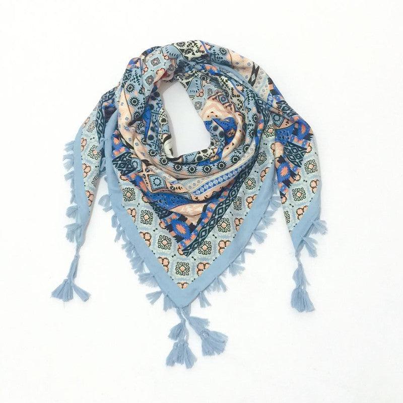 Geometric Print Tassel Shawl Vintage Square Scarf for Women