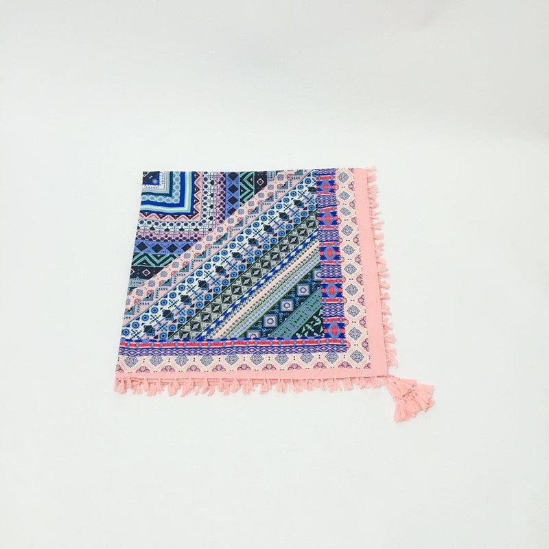 Geometric Print Tassel Shawl Vintage Square Scarf for Women