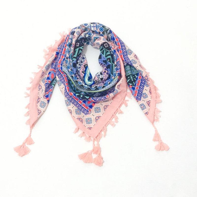 Geometric Print Tassel Shawl Vintage Square Scarf for Women