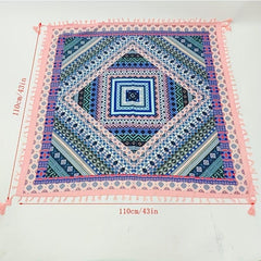 Geometric Print Tassel Shawl Vintage Square Scarf for Women