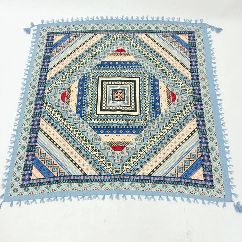 Geometric Print Tassel Shawl Vintage Square Scarf for Women