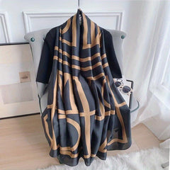 Geometric Stripe Print Scarf Large Satin Shawl Silk Windproof Head Wrap