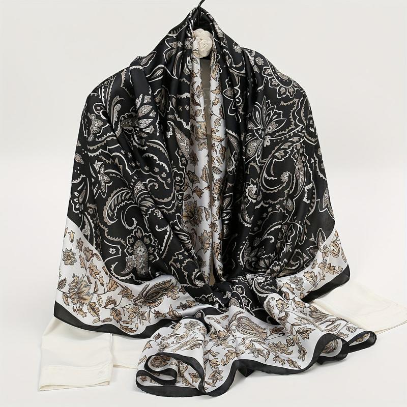 Paisley Print Satin Scarf Large Shawl Bandana Head Wrap