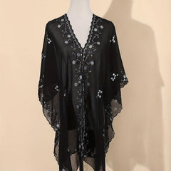 Sequin Chiffon Shawl Vintage Thin Long Wrap Sunscreen Cap