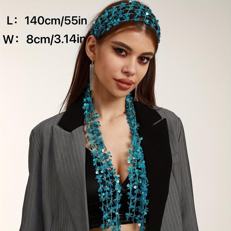 Sequin Hollow Out Long Scarf Hip Hop Skinny Scarf Women Y2K