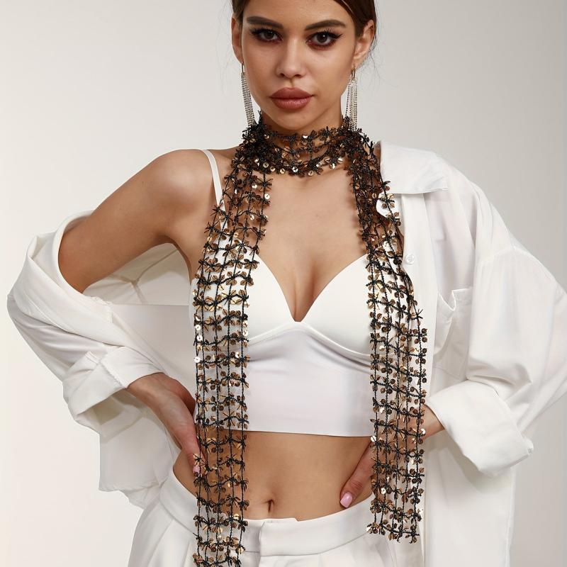Sequin Hollow Out Long Scarf Hip Hop Skinny Scarf Women Y2K