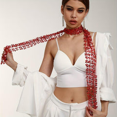 Sequin Hollow Out Long Scarf Hip Hop Skinny Scarf Women Y2K