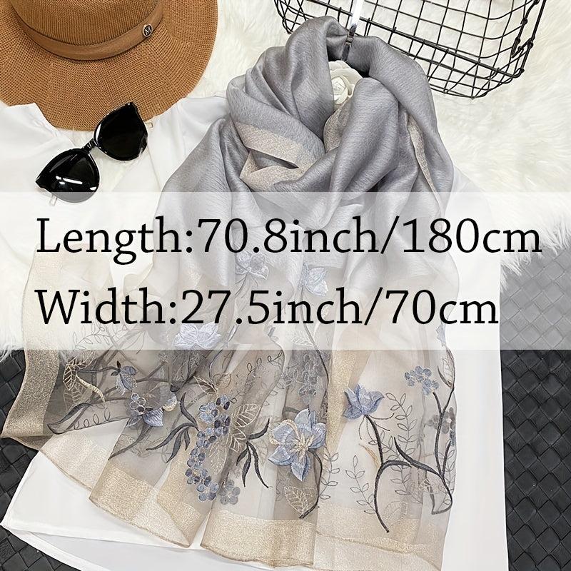 Silk Blend Scarf Flower Embroidery Shawl Breathable Windproof