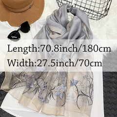 Silk Blend Scarf Flower Embroidery Shawl Breathable Windproof