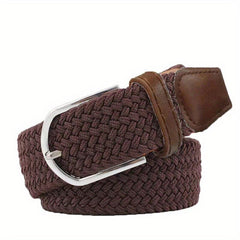 Men's Elastic Braided Belt Pin Buckle Stretch Belt Canvas Waistband