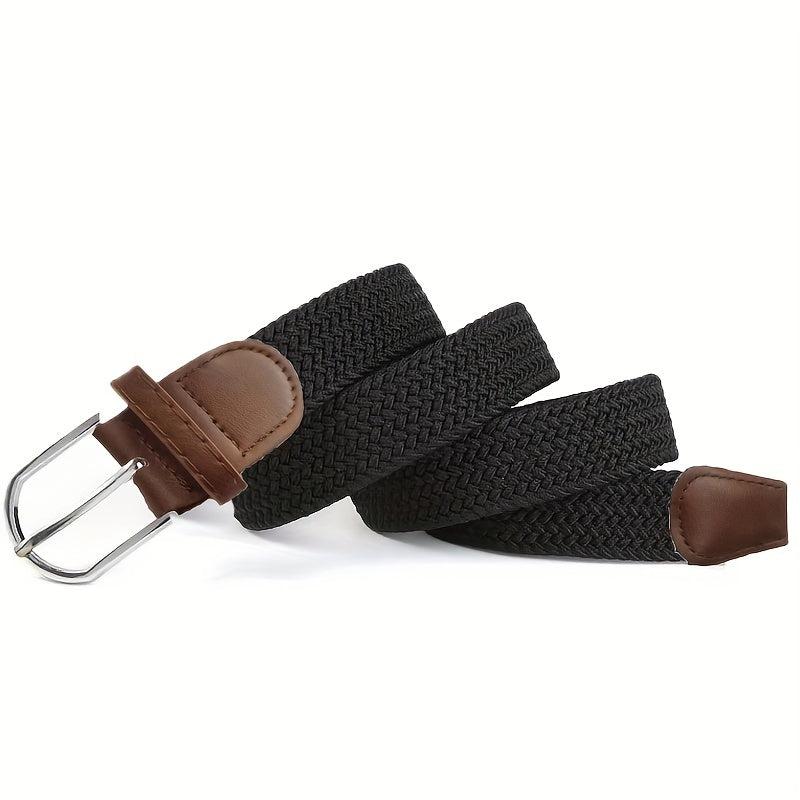 Men's Elastic Braided Belt Pin Buckle Stretch Belt Canvas Waistband