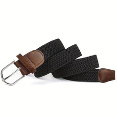 Men's Elastic Braided Belt Pin Buckle Stretch Belt Canvas Waistband