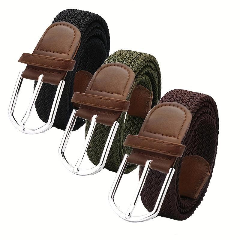 Men's Elastic Braided Belt Pin Buckle Stretch Belt Canvas Waistband
