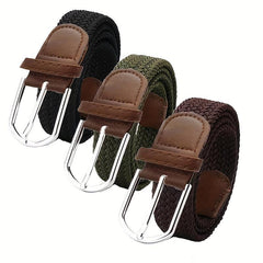 Men's Elastic Braided Belt Pin Buckle Stretch Belt Canvas Waistband
