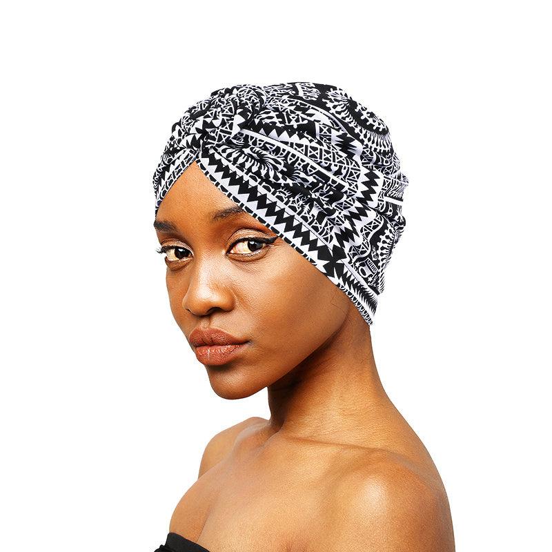Geometric Print Turban Cap Head Wrap for Women