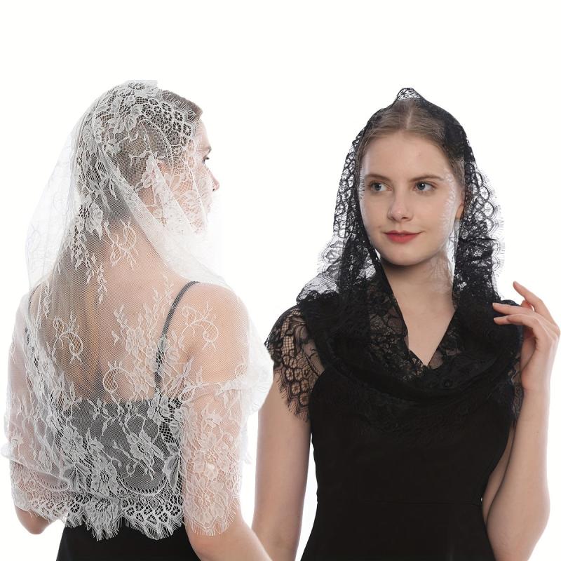 Lace Printed Scarf Veil Mantilla Veil Headscarf Solid Fringed Bridal Veil