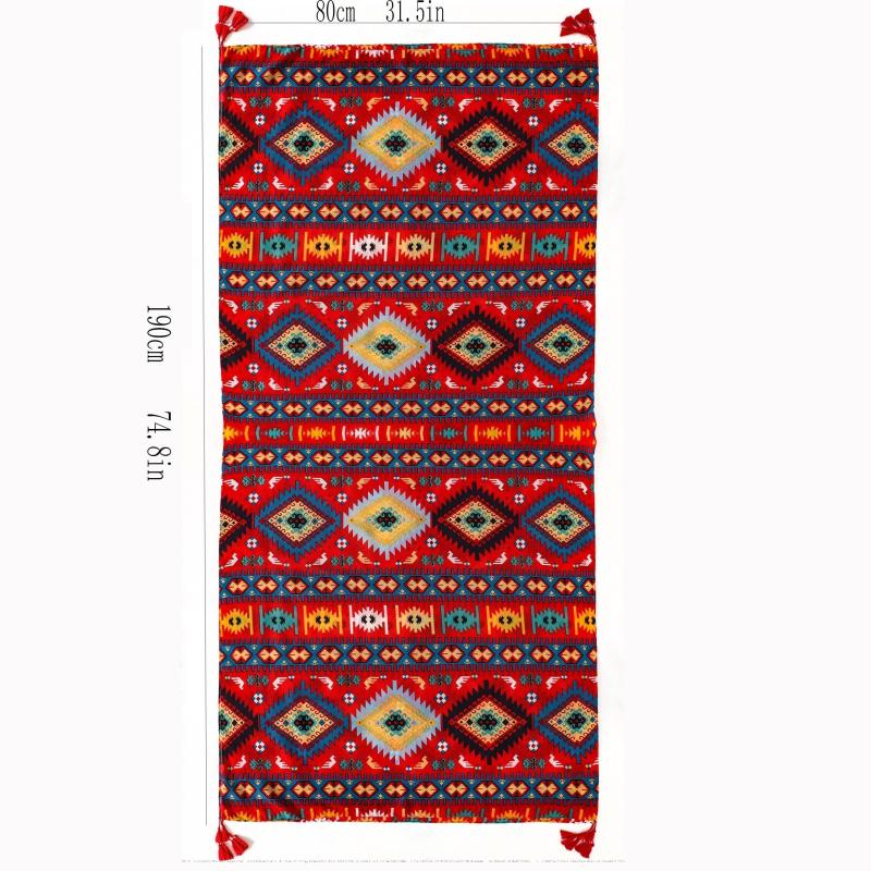Red Geometric Print Tassel Scarf Bohemian Warm Shawl Windproof Head Wraps