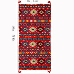 Red Geometric Print Tassel Scarf Bohemian Warm Shawl Windproof Head Wraps