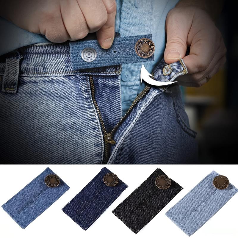 Belt Extender Pants Button Extender Denim Material 2 Button Holes Random