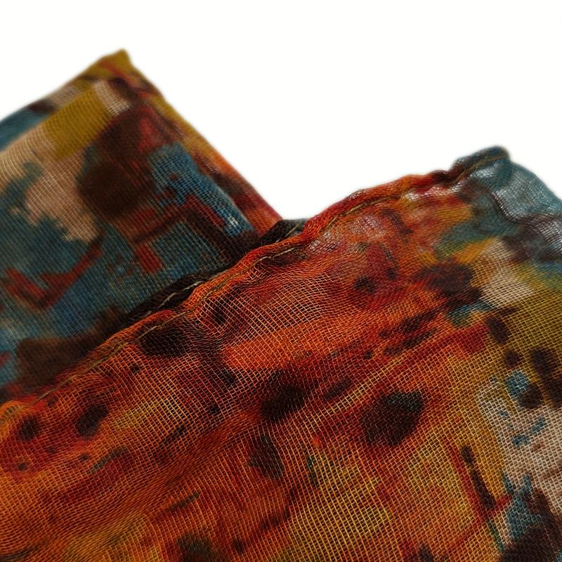 Boho Brown Warm Scarf Graffiti Print Vintage Block Shawl