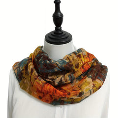Boho Brown Warm Scarf Graffiti Print Vintage Block Shawl